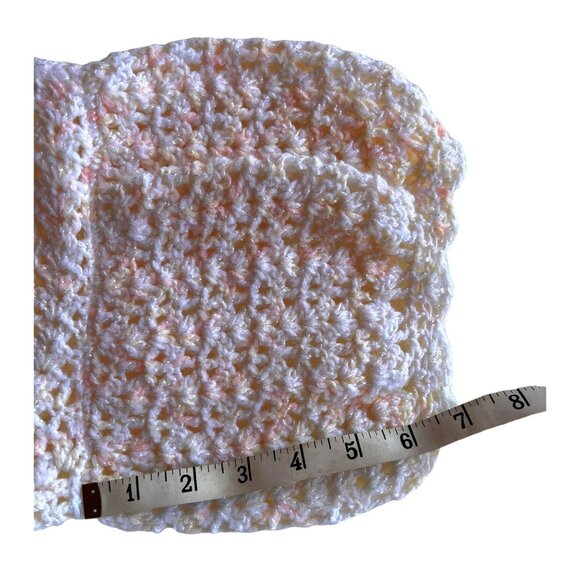 Vtg Hand Crocheted Top Women’s Puff Sleeves white Yellow Peach Glitter Yarn - Picture 7 of 9